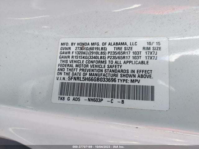 2016 HONDA ODYSSEY 5FNRL5H66GB033696 Photo 8