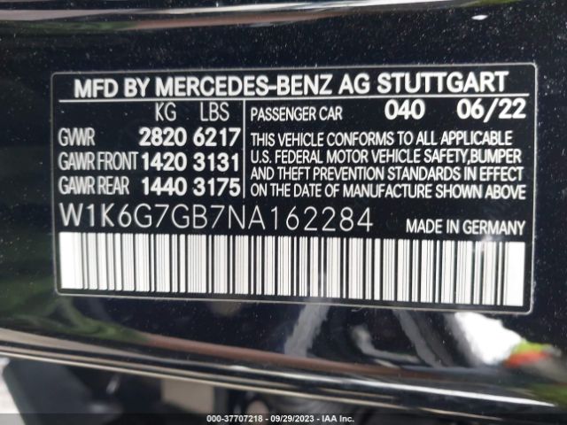W1K6G7GB7NA162284 Mercedes-Benz S-class S 580