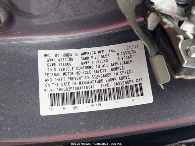 1HGCR2F10HA146047 Honda Accord Sedan Sport Se