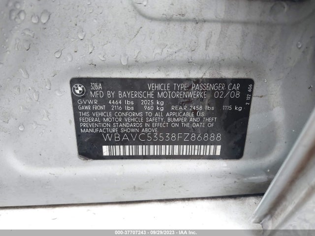 2008 BMW 3 SERIES 328I VIN: WBAVC53538FZ86888