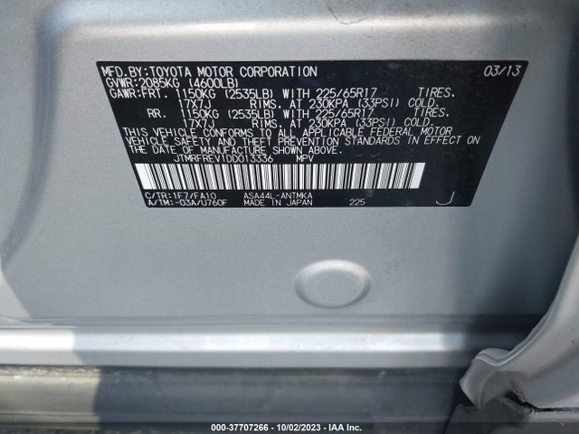 2013 TOYOTA RAV4 XLE VIN: JTMRFREV1DD013336