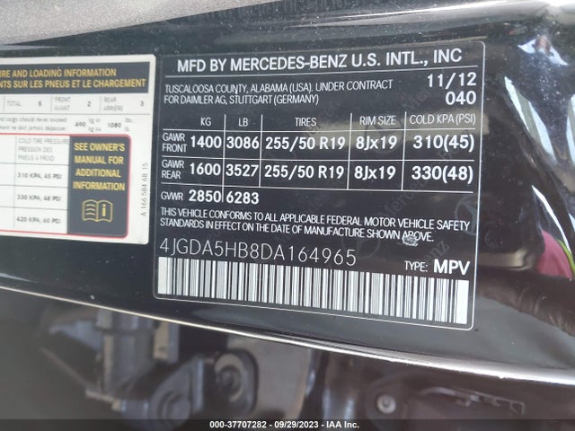 2013 MERCEDES-BENZ M-CLASS ML 350 VIN: 4JGDA5HB8DA164965