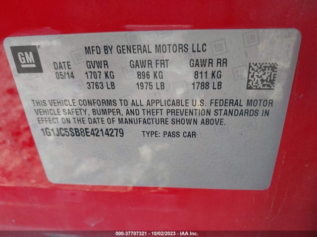 Chevrolet SONIC LT 2014 1G1JC5SB8E4214279 Image 9