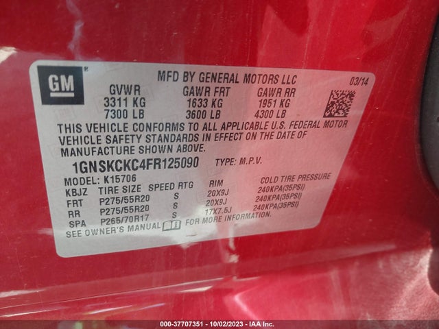 Chevrolet Tahoe Ltz 2015 1GNSKCKC4FR125090 Image 9