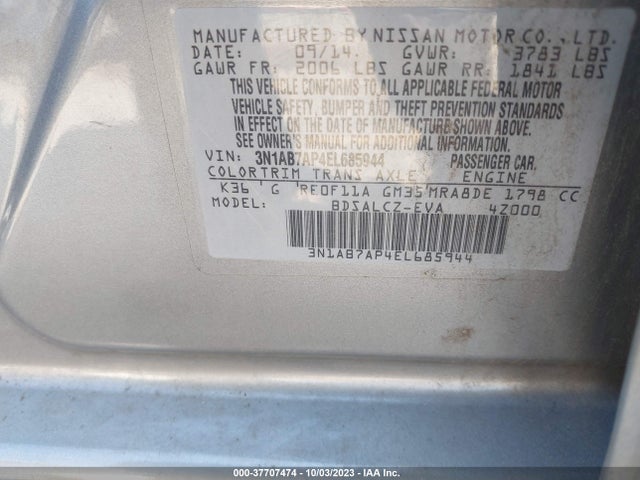 Nissan SENTRA S 2014 3N1AB7AP4EL685944 Image 9