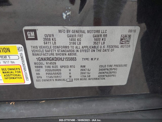 Chevrolet Traverse Lt 2017 1GNKRGKD6HJ155883 Image 9