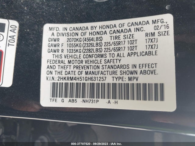 Honda CR-V EX 2016 2HKRM4H51GH631257 Image 9
