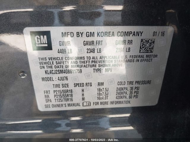 KL4CJ2SM4GB611759 Buick Encore Sport Touring