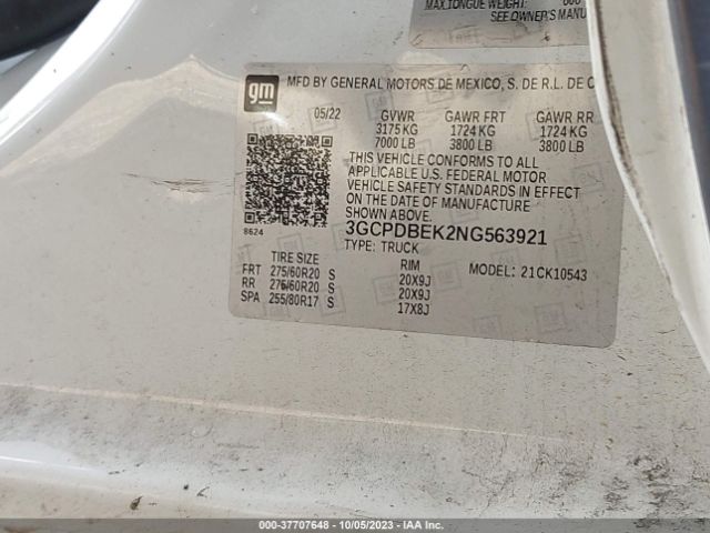 3GCPDBEK2NG563921 Chevrolet Silverado 1500 Custom