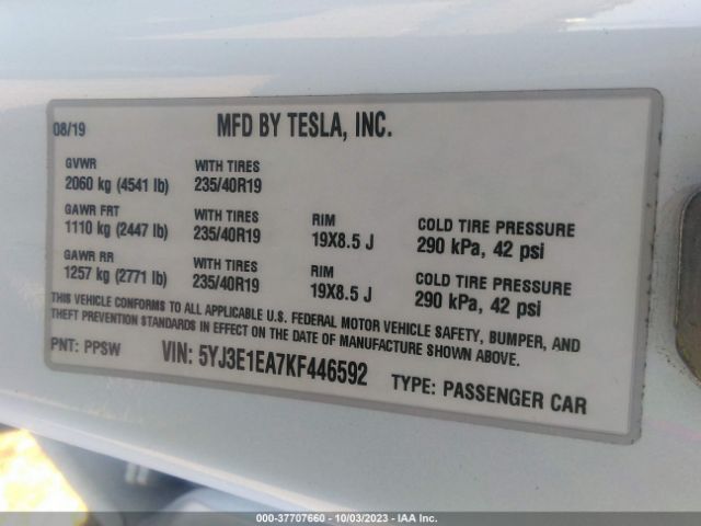 5YJ3E1EA7KF446592 Tesla Model 3 Range