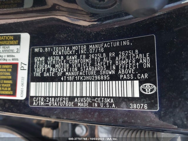 Toyota CAMRY SE 2017 4T1BF1FK3HU296895 Image 9