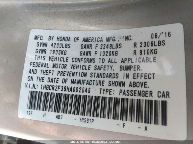 1HGCR2F39HA002045 Honda Accord Sedan Lx