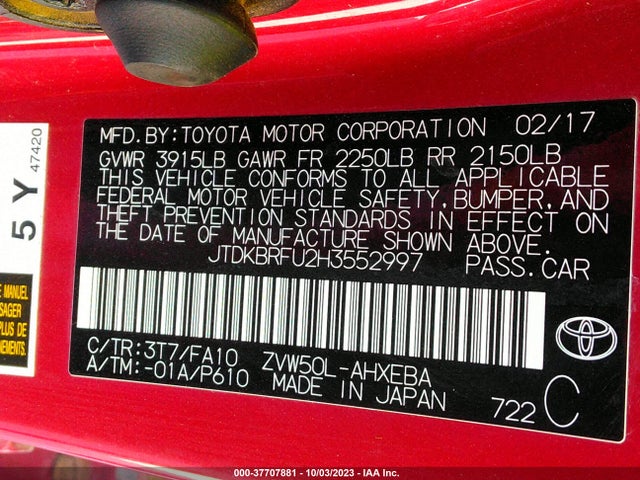 Toyota Prius Two/two Eco/three 2017 JTDKBRFU2H3552997 Image 9
