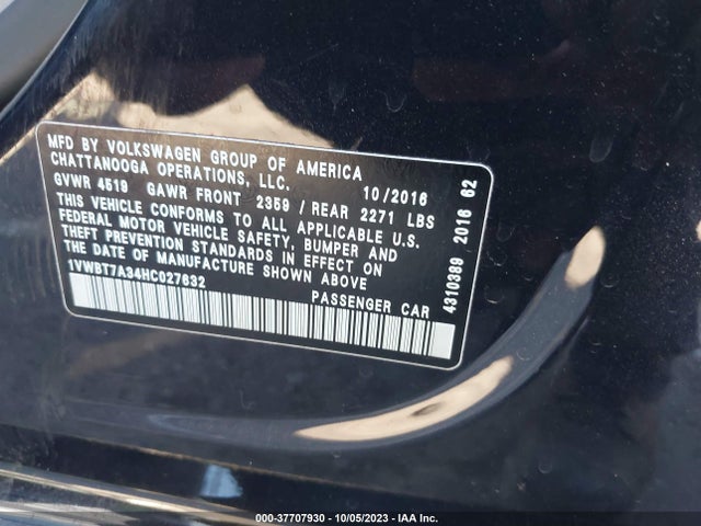 1VWBT7A34HC027632 Volkswagen Passat 1.8t Se