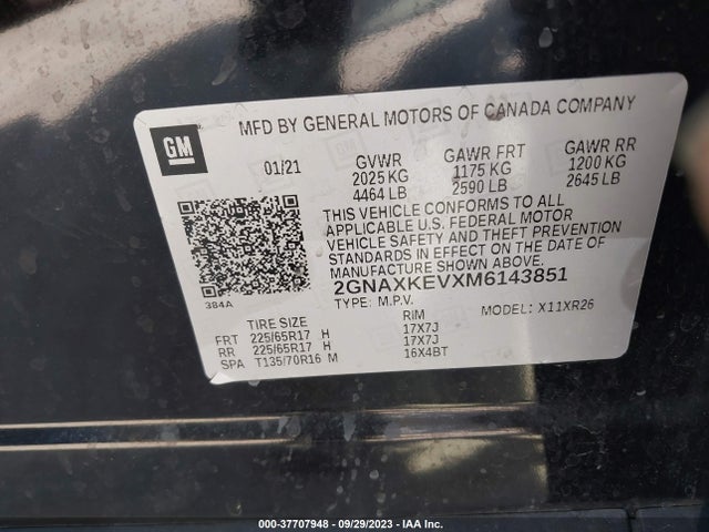 Chevrolet EQUINOX LT 2021 2GNAXKEVXM6143851 Image 9