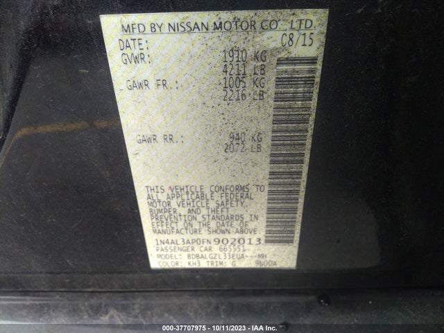 Nissan Altima 2.5 S 2015 1N4AL3AP0FN902013 Image 9