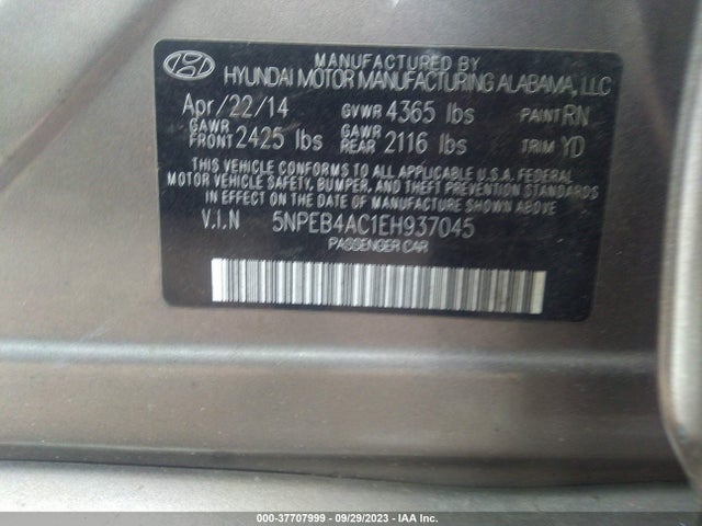Hyundai SONATA GLS 2014 5NPEB4AC1EH937045 Image 9