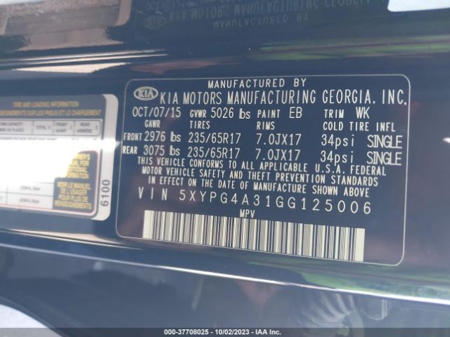 5XYPG4A31GG125006 KIA SORENTO L