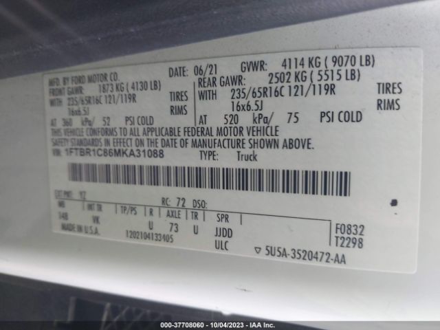 1FTBR1C86MKA31088 Ford TRANSIT CARGO VAN