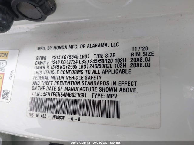 Honda Pilot Touring 7-passenger 2021 5FNYF5H64MB021691 Image 9