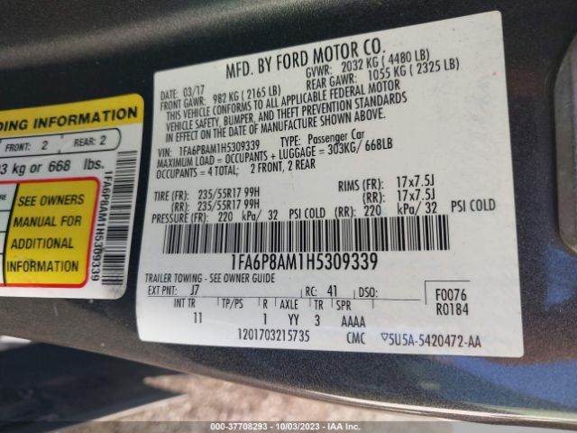 1FA6P8AM1H5309339 Ford Mustang V6