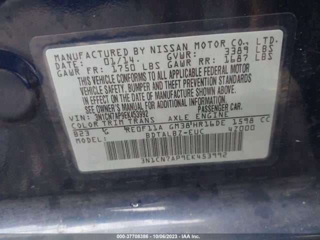 Nissan Versa S/s Plus/sv/sl 2014 3N1CN7AP9EK453992 Image 9