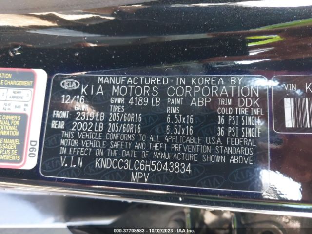 KNDCC3LC6H5043834 KIA NIRO EX