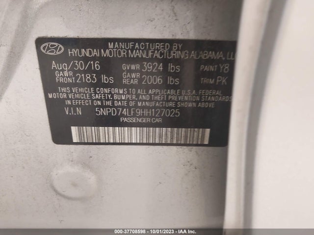 2017 HYUNDAI ELANTRA SE VIN: 5NPD74LF9HH127025