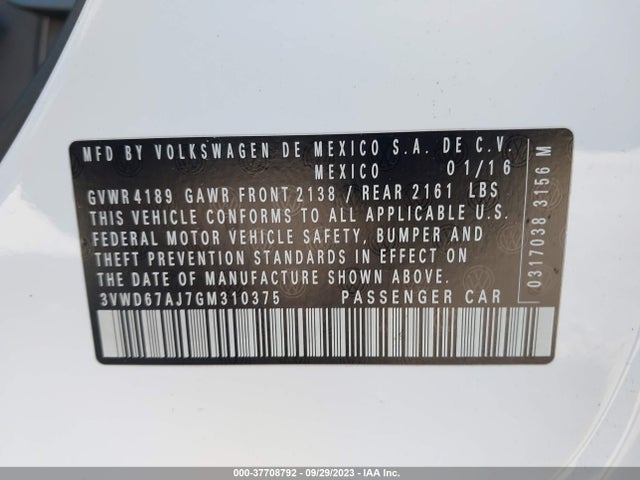 3VWD67AJ7GM310375 Volkswagen Jetta Sedan 1.4t Se