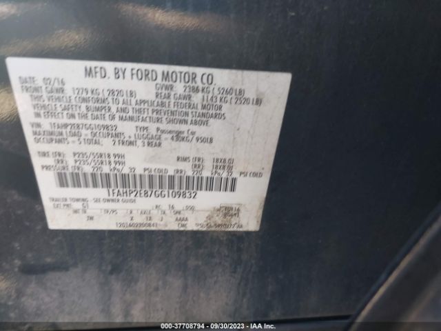 1FAHP2E87GG109832 Ford TAURUS SEL