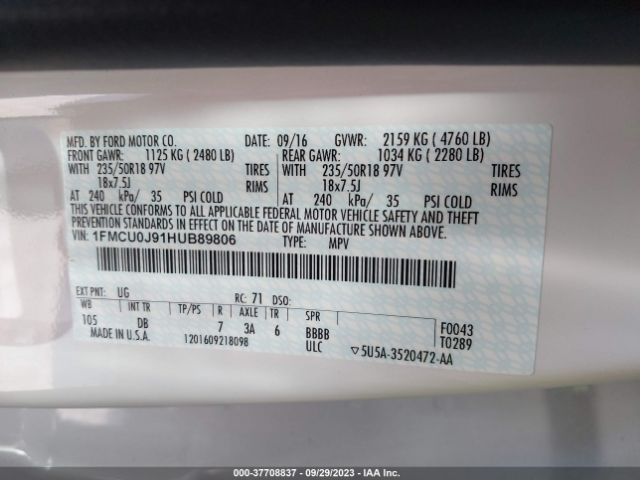 1FMCU0J91HUB89806 Ford Escape Titanium