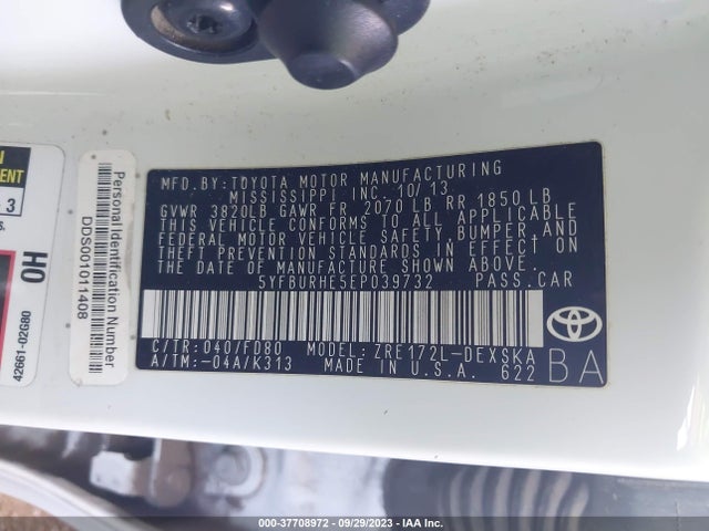 2014 TOYOTA COROLLA S PLUS/S PREMIUM/LE/LE PLUS/LE PREMIUM/S/L VIN: 5YFBURHE5EP039732