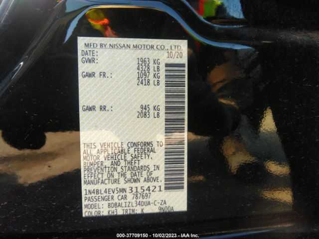 1N4BL4EV5MN315421 Nissan Altima 2.5 Sl