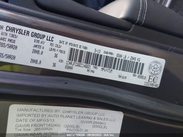 2014 JEEP GRAND CHEROKEE OVERLAND VIN: 1C4RJFCG6EC146621