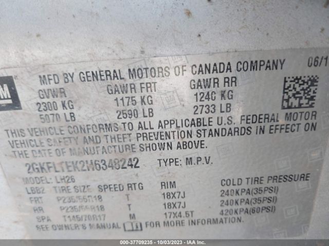 2GKFLTEK2H6348242 GMC Terrain Sle