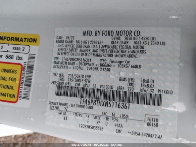 2022 FORD MUSTANG 1FA6P8THXN5116361 Photo 8