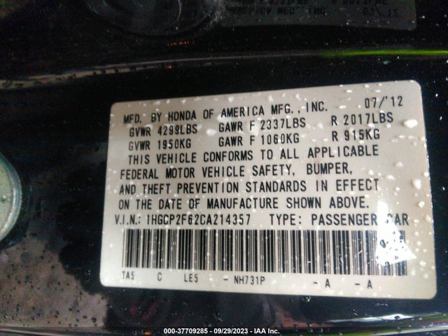 2012 HONDA ACCORD SDN 1HGCP2F62CA214357 Photo 8