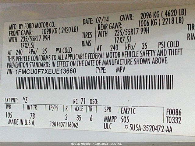 1FMCU0F7XEUE13660 Ford ESCAPE S