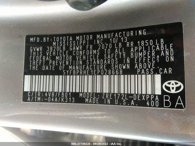 2014 TOYOTA COROLLA LE ECO VIN: 5YFBPRHE1EP028668