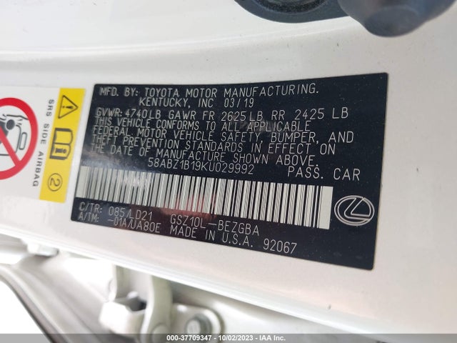 2019 Lexus ES, VIN: 58ABZ1B19KU029992