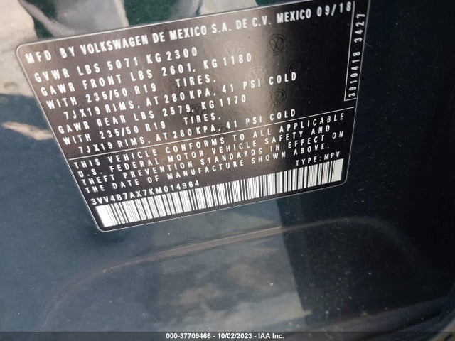 3VV4B7AX7KM014964 Volkswagen Tiguan Sel Premium
