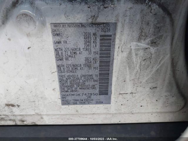 5N1AT2MT1HC747950 Nissan Rogue Sl