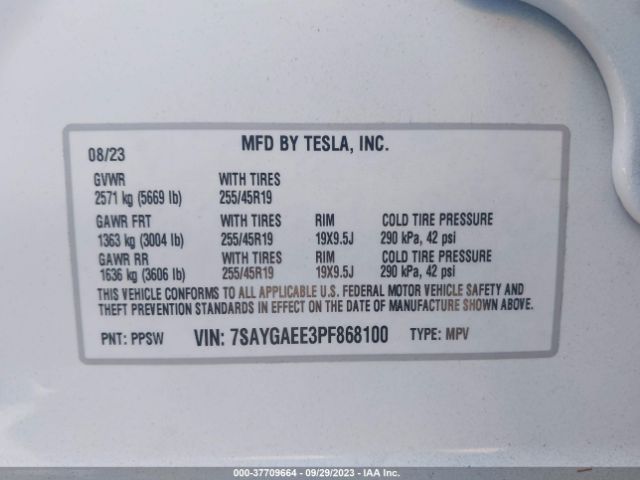 7SAYGAEE3PF868100 Tesla Model Y Long Range