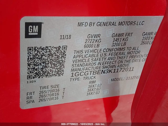 Chevrolet Colorado 4wd Work Truck 2019 1GCGTBEN3K1172011 Image 9