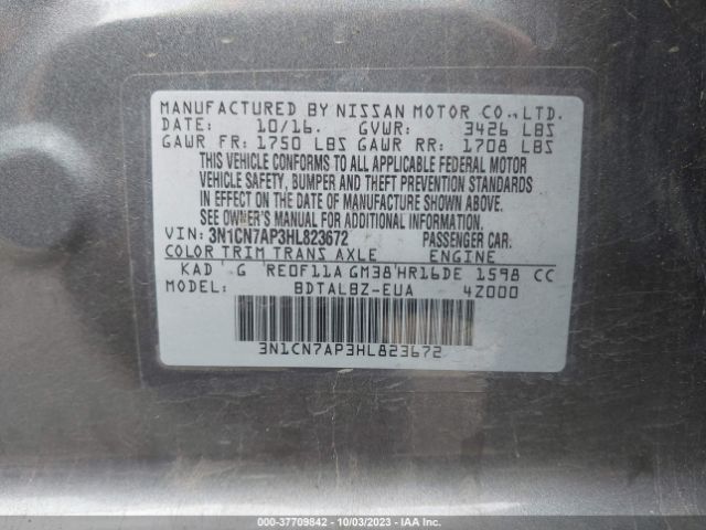 3N1CN7AP3HL823672 Nissan Versa Sedan Sv