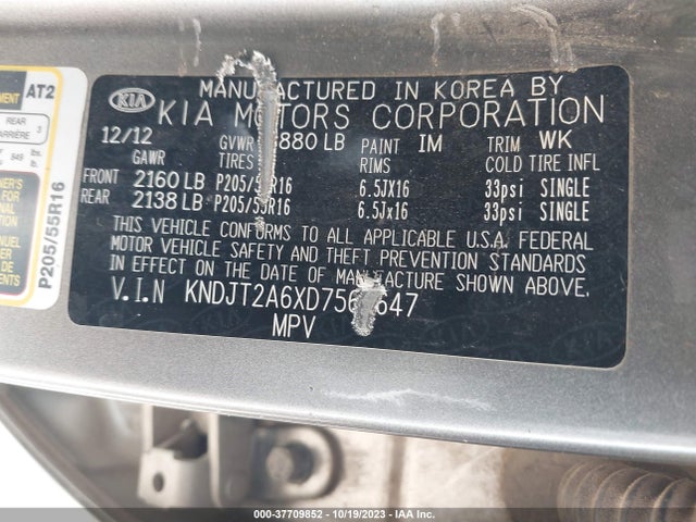 Aukcja sprzedaży 2013 Kia Soul +, vin: KNDJT2A6XD7560647, numer aukcji: 37709852