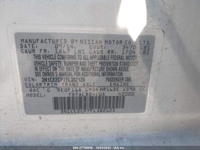 3N1CE2CP7FL382125 Nissan Versa Note S/s Plus/sv/sr/sl