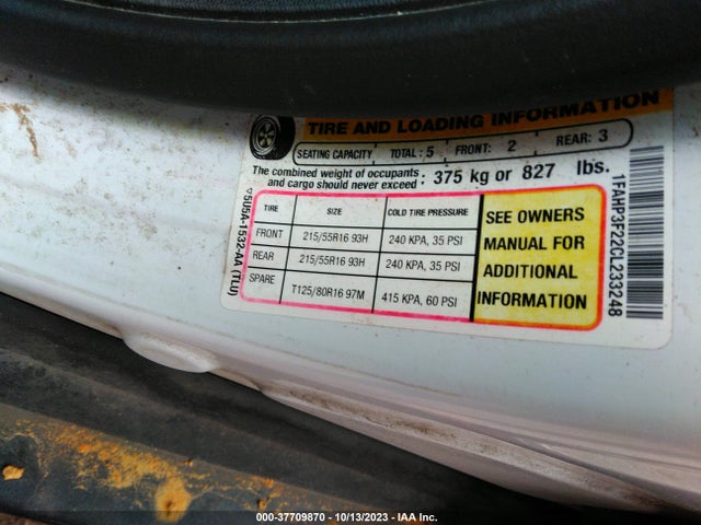 2012 FORD FOCUS SE VIN: 1FAHP3F22CL233248