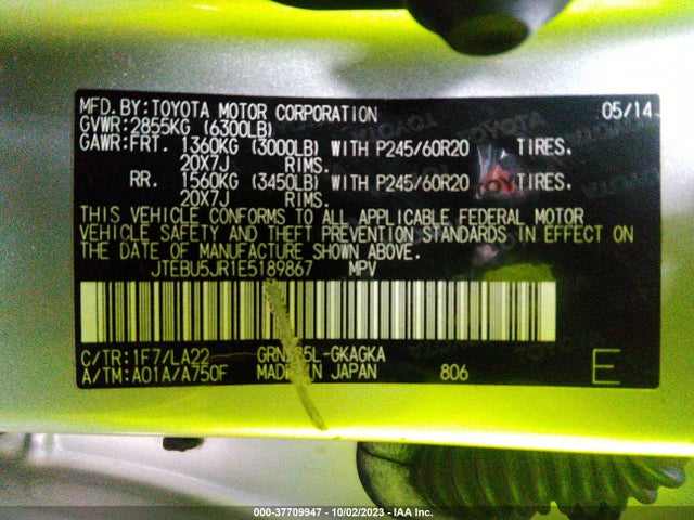 Toyota 4runner Limited 2014 JTEBU5JR1E5189867 Image 9