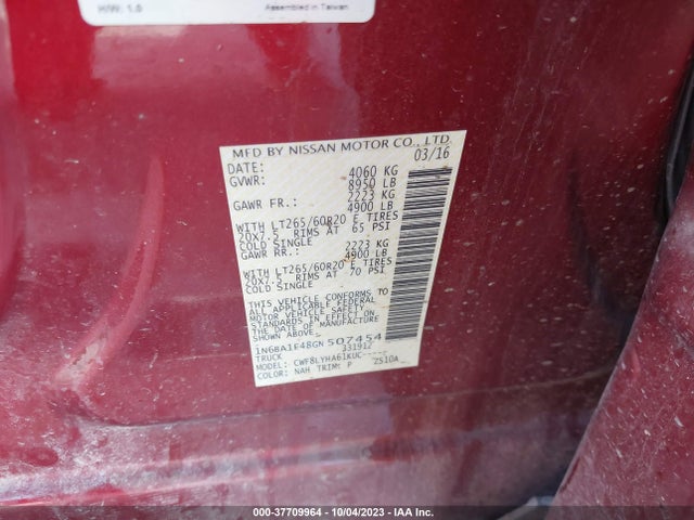 2016 NISSAN TITAN XD PLATINUM RESERVE VIN: 1N6BA1F48GN507454